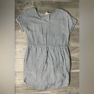 Summer blue and white stripped drawstring dress